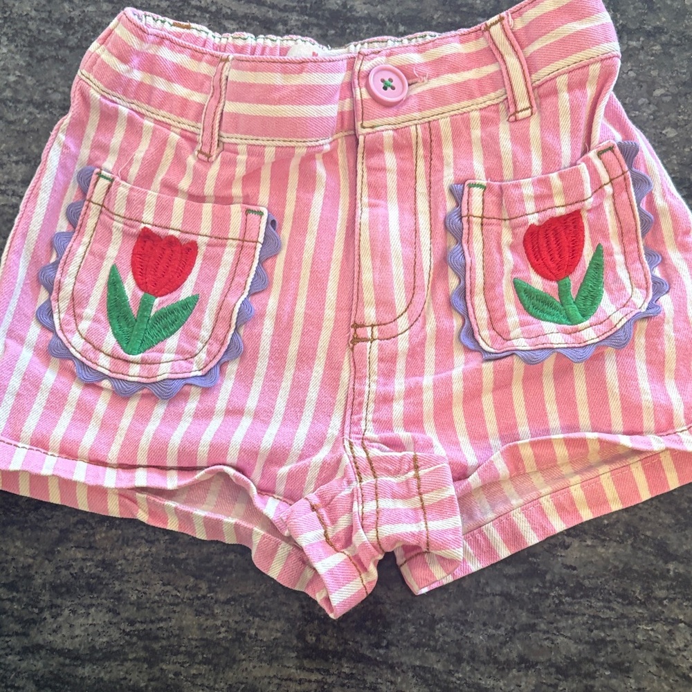 Mini Boden Pink & White Striped Tulip Pocket Shorts